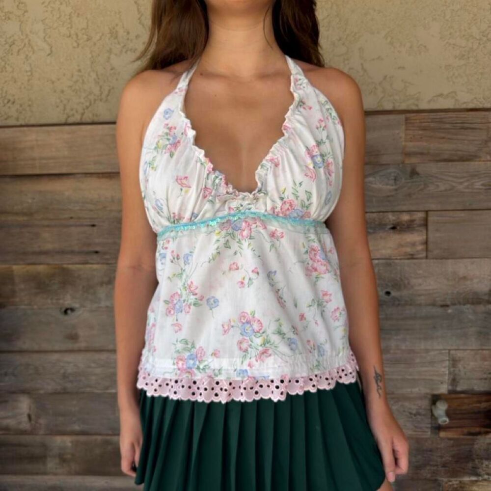 Womens handmade cottagecore coquette halter top small to medium